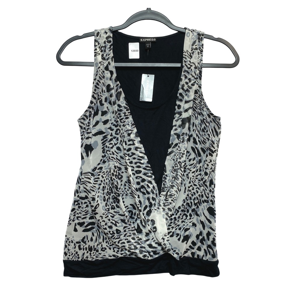 Express Tank Top Womens XS Black Leopard Surplice Layered Sleeveless 1573